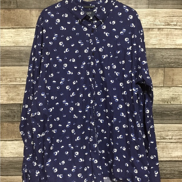 1901 Trim Fit Fairview Wash Floral Button Up Shirt XXL Navy Blue Long Sleeve - Picture 4 of 7